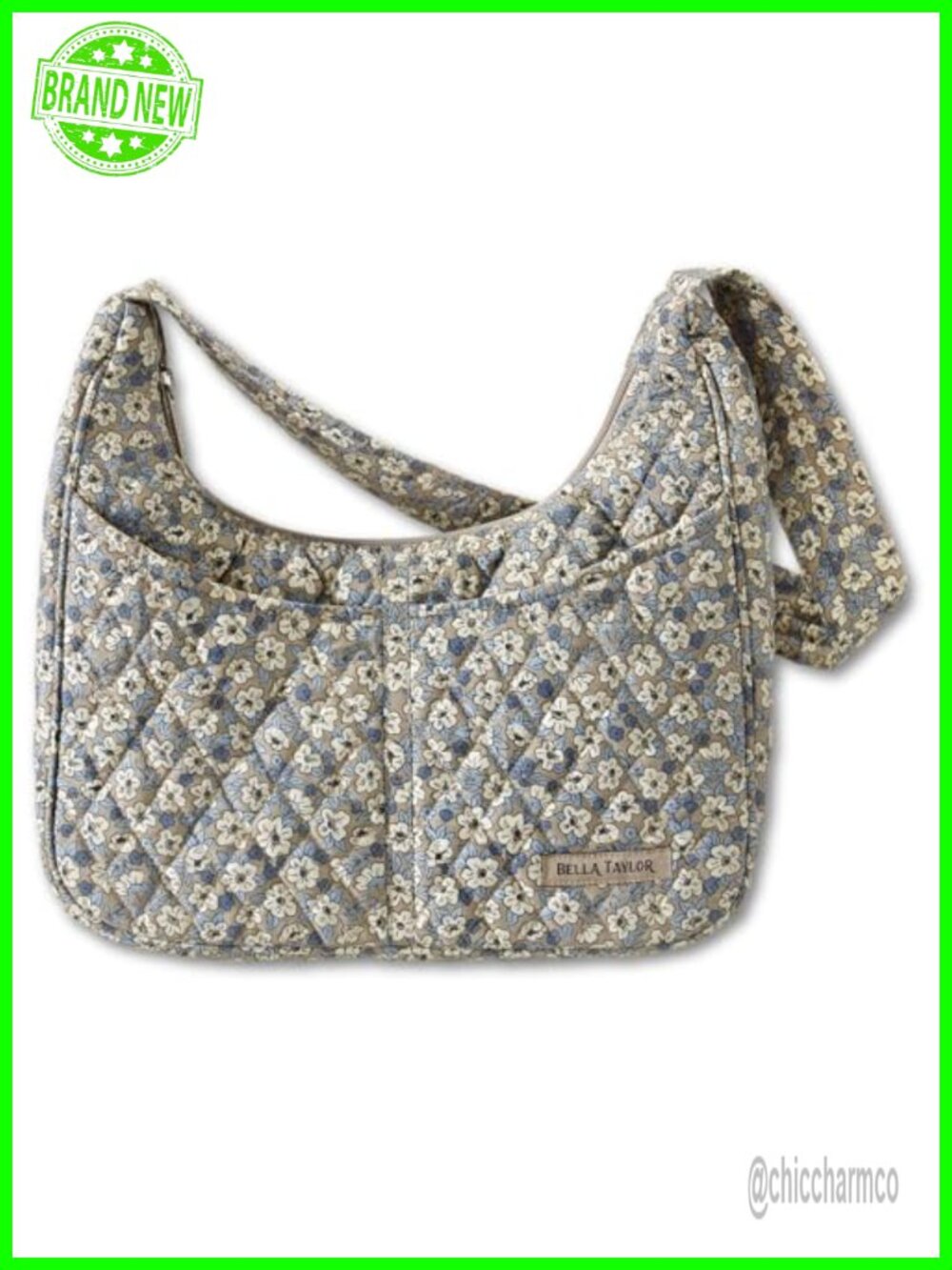 Quilted Shoulder Bag Hobo Purse Cotton Floral Multi Pocket